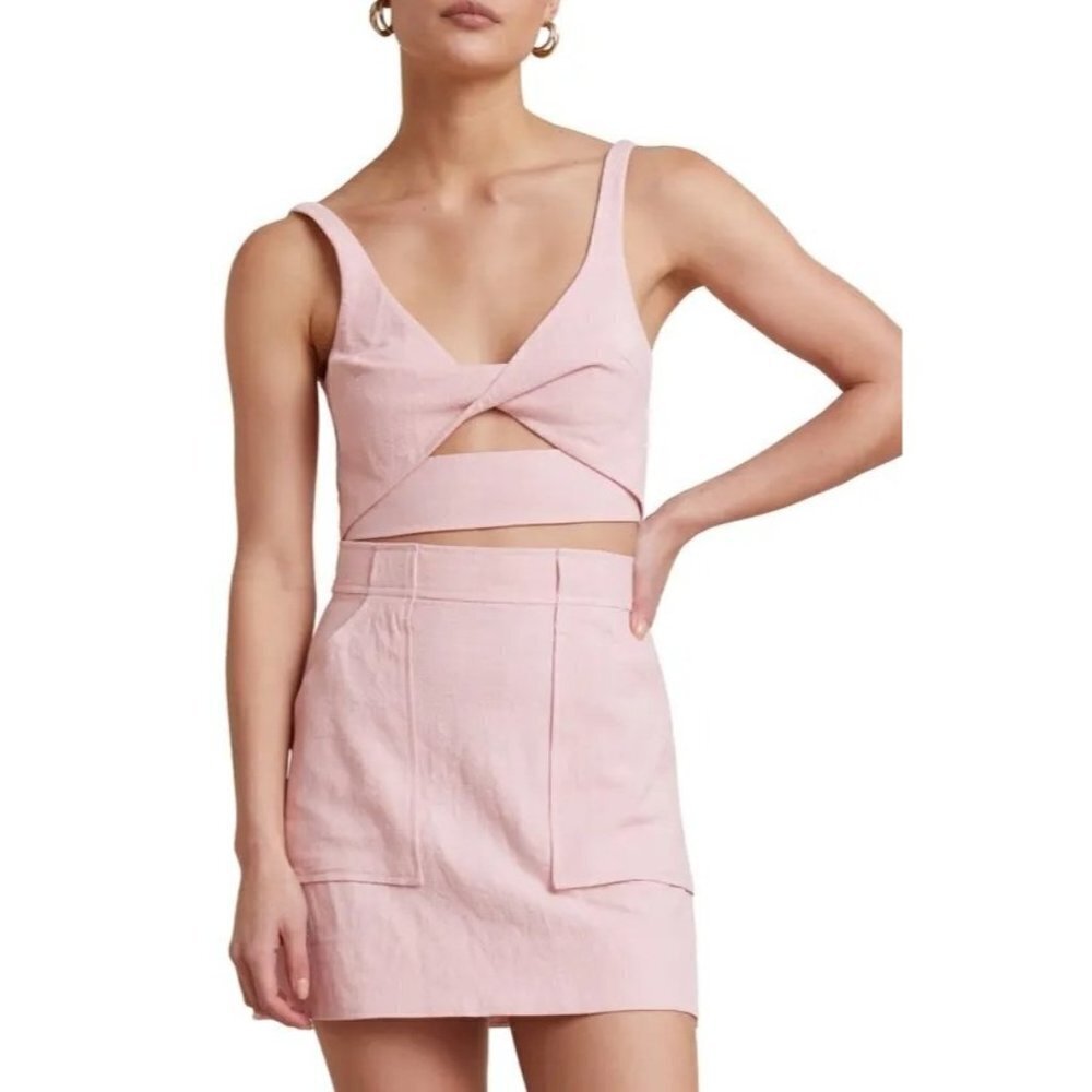 Bec & Bridge Bonnie Cut-Out Crop Top in Peony Pink 6 Womens Cropped Tank